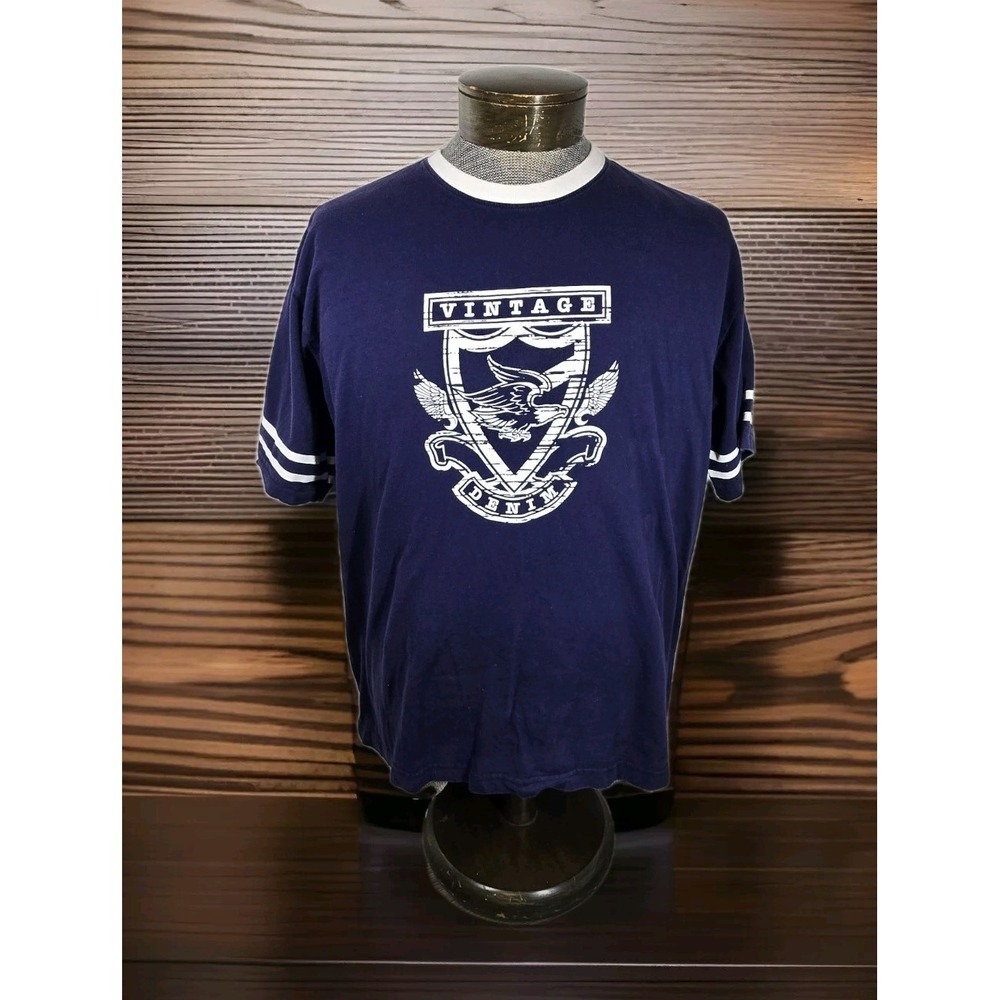 Vintage‎ Y2K Bugle Boy Jeans T Shirt Mens L Blue Graphic Print Short Sleeves